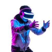 ai gegenereerd Mens in vr bril in neon lichten png