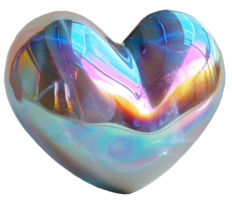 Opal Iridescent 3D Heart Icon. Glossy Neon Raindow Heart Shape. Ai Generated png