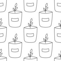 line simple home plant flower pot pattern vector