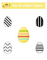 Find the correct shadow. Easter eggs. Teaching children. vector