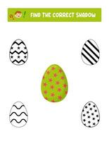 Find the correct shadow. Easter eggs. Teaching children. vector