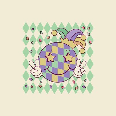 cute retro happy face illustration for mardi gras parties
