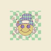 cute retro happy face illustration for mardi gras parties vector