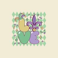 cute retro illustration of the word love for mardi gras parties vector