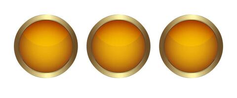 Golden 3 Circle buttons vector for UI buttons, Luxury button design, gold circle dark button, premium button on white background, vector illustration