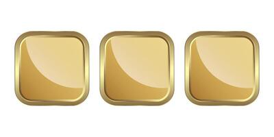 Set of three Gold rectangle buttons isolated on white background luxury gold icon isolated white. Vector illustration. Gold rectangle shape symbol, premium button on white background