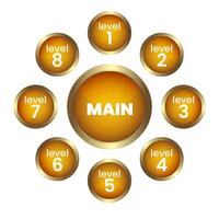 Gold Circle buttons Levels vector for UI buttons, eight Luxury button Levels design, gold circle dark button, premium button on white background, vector illustration