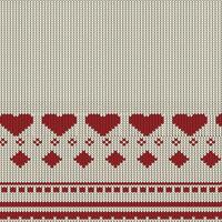 Red heart knitted pattern for valentine concept.Festive Sweater Design. Seamless Knitted Pattern, Sweater Fairisle clothes white and blue texture vector illustration