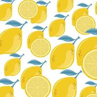 un limones sin costura patrón, antecedentes y tropical sin costura limones modelo con amarillo limones Fruta repetido antecedentes vector