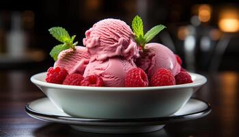 AI generated Freshness and indulgence in a bowl of gourmet summer dessert generated by AI photo