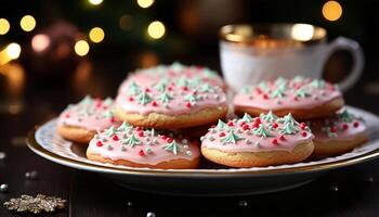 AI generated Homemade gourmet cookies decorate the festive winter dessert table generated by AI photo