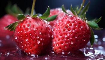 AI generated Freshness and sweetness of ripe strawberry, a gourmet summer dessert generated by AI photo