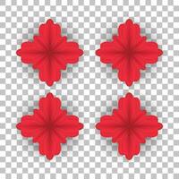 Set of four Vector red flower transparent, red paper cut flower for Happy Chinese new year background vector, illustration, used for Chinese pattern, banner, website