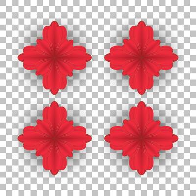 Set of four Vector red flower transparent, red paper cut flower for Happy Chinese new year background vector, illustration, used for Chinese pattern, banner, website