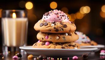 AI generated Homemade chocolate chip cookies on a festive winter dessert table generated by AI photo