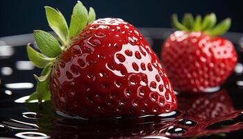 AI generated Freshness and sweetness of ripe strawberry, a healthy summer snack generated by AI photo