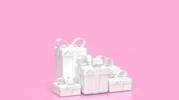 el blanco regalo caja en rosado antecedentes 3d representación. foto