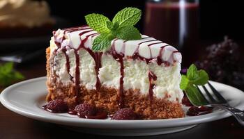 ai generado un fresco, hecho en casa gastrónomo postre dulce tarta con azotado crema generado por ai foto