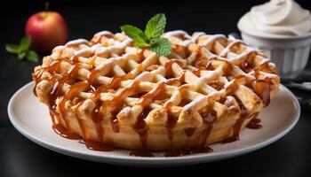 AI generated Freshly baked apple pie on a plate, a sweet indulgence generated by AI photo