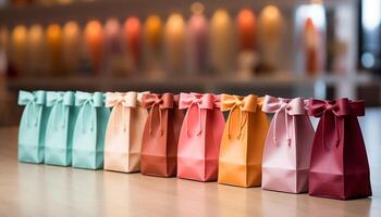 AI generated A large collection of gift bags in a retail store generated by AI photo