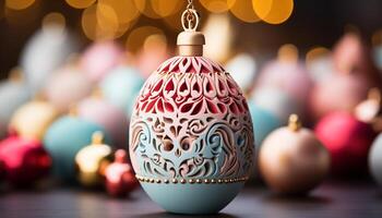 AI generated Christmas ornament decoration, celebrating the winter season with gifts generated by AI photo