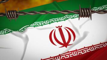 The Iran flag on fire background 3d rendering. photo