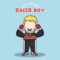 Cute cartoon racer boy wearing helmet and suit vector illustration