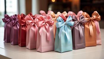 AI generated Large collection of colorful gift boxes for a birthday celebration generated by AI photo