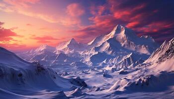 AI generated Majestic mountain peak, snow covered landscape, tranquil scene, frozen water generated by AI photo