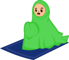 Illustration Muslim Mädchen Kind Sitzung auf das Gebet Teppich während beten png