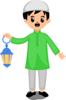 cute muslim boy hold lantern png