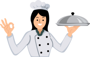 feliz mulher chefe de cozinha logotipo ou uma mulher chefe de cozinha cozinheiros fazer delicioso Comida mascote logotipo png