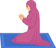 desenho animado muçulmano mulher sentado em a oração tapete enquanto Rezar png