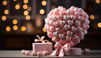 AI generated Romantic winter celebration love, birthday, decoration, illuminated, chocolate, table, romance, night, design generated by AI photo