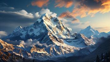 AI generated Majestic mountain peak, snow capped and tranquil, a breathtaking adventure generated by AI photo