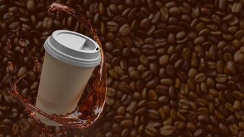 Coffee cup on Bean Background for hot drink concept 3d rendering. photo