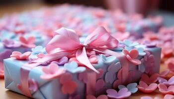 AI generated A cute pink gift box, wrapped with love and elegance generated by AI photo