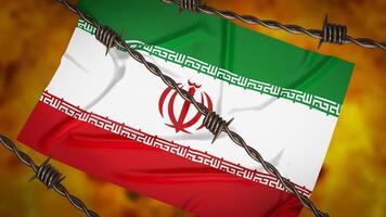 The Iran flag on fire background 3d rendering. photo