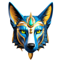 AI generated blue wolf head with gold horns and eyes png