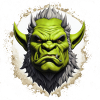 AI generated an angry troll head with horns and a green skin png