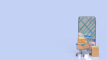 The shopping trolley and mobile phone for online market concept 3d rendering. photo