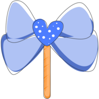 Cute doodle style bow in blue tone with stick png