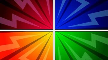 Comic book page template colorful frame divided lines with halftone radial effect in pop art style. Vector illustration