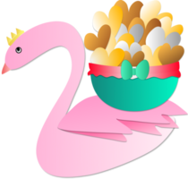 un rosado cisne con un cesta lleno de corazones en sus espalda png