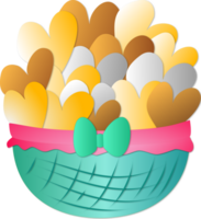 A green basket with cute yellow hearts png