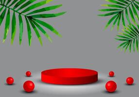3d background product showing podium scene with leaves. vector rendering of 3d background with podium.