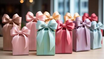 AI generated A collection of colorful gift boxes for a birthday celebration generated by AI photo
