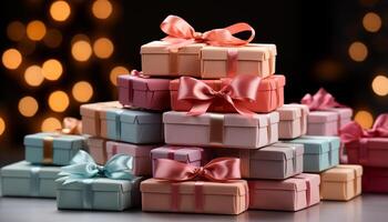 AI generated A large heap of colorful gift boxes, wrapped with love generated by AI photo