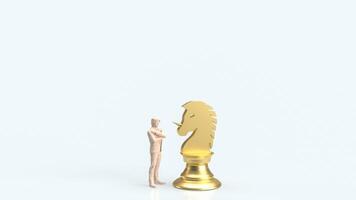 The Gold Unicorn Chess and man Figure for Business concept 3d Rendering. photo