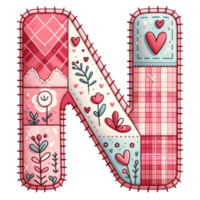 AI generated Patchwork Heart Design Letter N. png